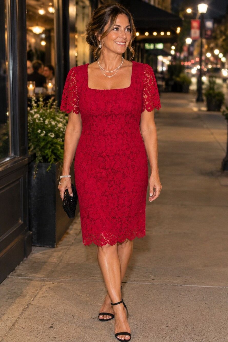 June + Vie Lace Dress Women's 26/28 Red Wedding Party Holiday Elegant Glam New